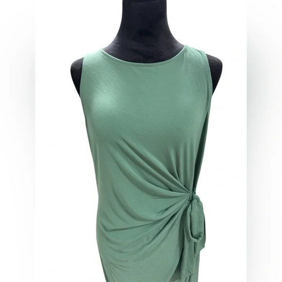 Ann Taylor Factory Green Side Tie Ruched Midi Sheath Dress Size Large - Picture 3 of 10